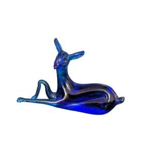 Vtg‎ Cobalt Blue Pilgrim Art Glass Hand Blown Deer Figurine 1970s Retro READ